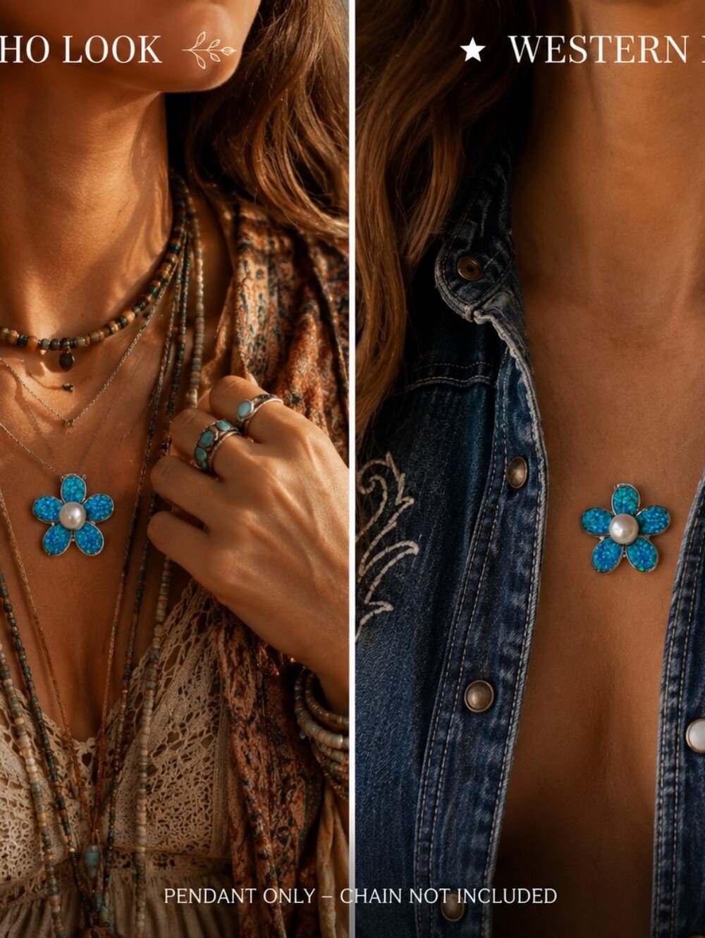 Turquoise Blue Flower Pendant Only with Pearl Center- Silver 925